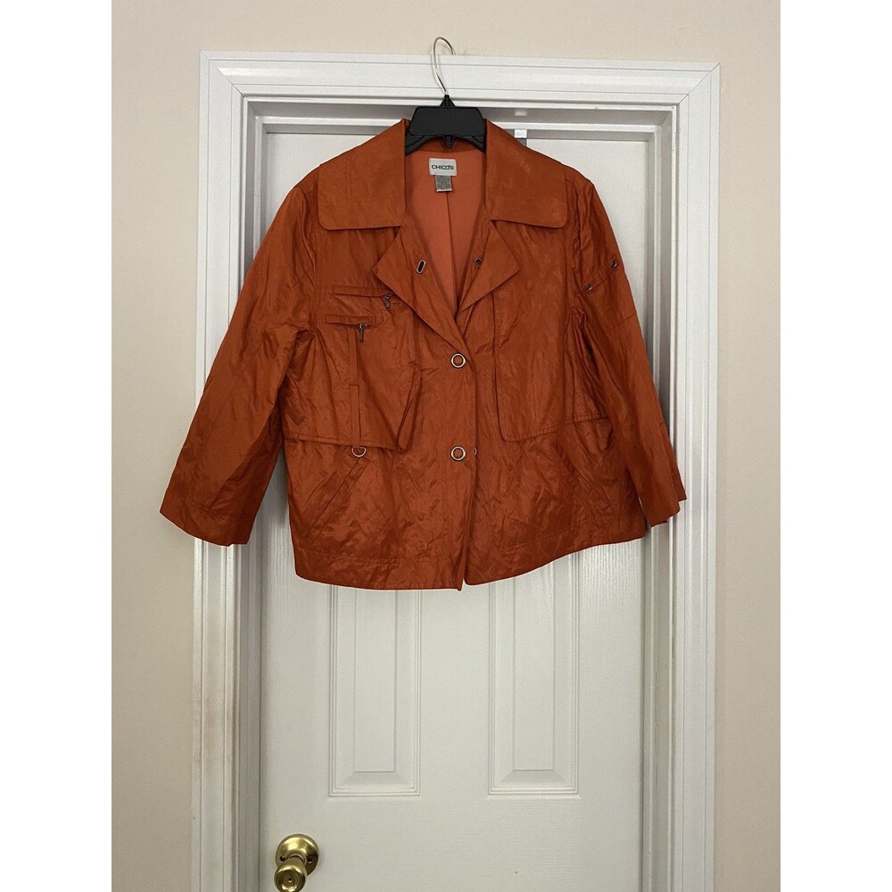 Chico’s Simple Sport Anna 3/4 Jacket Tiger Lilly Orange Women’s Size 2 Preowned